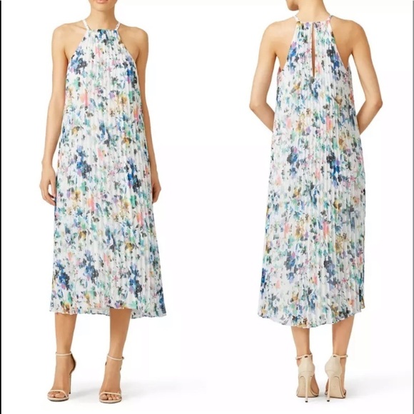 Likely Dresses & Skirts - LIKELY Midi Dress 8 Chiffon Sheath Pleated Halter Floral Flowy Party Coquette